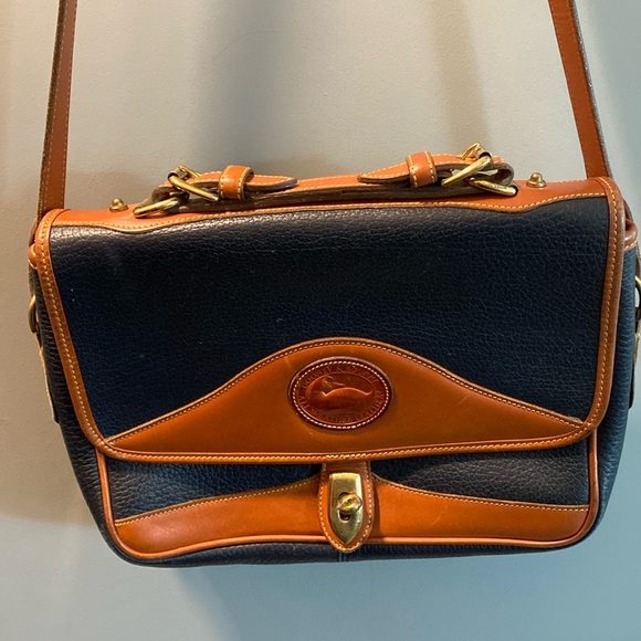 Dooney & Bourke Handbags - Dooney & Burke Satchel Crossbody Bag, Dark Navy/Black leather, Vintage